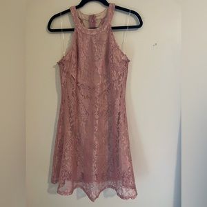 Blush pink halter dress.